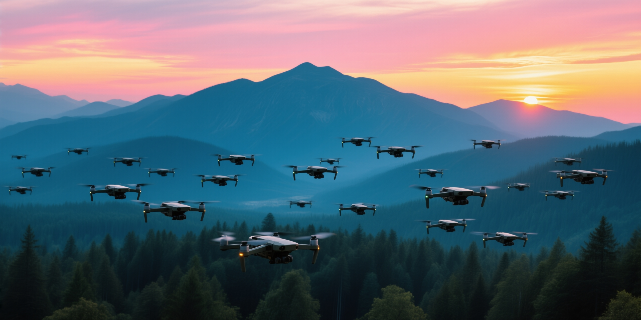 Autonomous drone swarm over forest